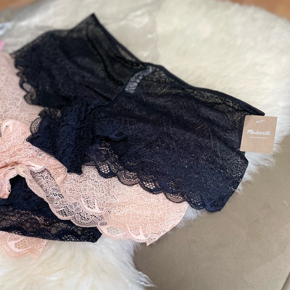 Set of 4 Madewell Lace Boyshorts Nude Blush Pink Black Size Medium - Picture 5 of 12
